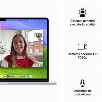 Apple MacBook Air 15,3'' 512Go SSD 16Go RAM Puce M3 CPU 8 cours GPU 10 cours Argent Nouveau