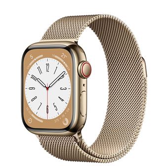 Apple Watch Series 8 GPS + Cellular, boîtier Acier inoxydable or 41mm avec Boucle Milanaise Or