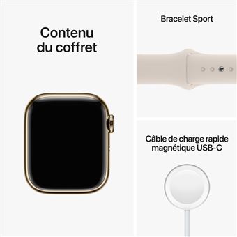 Apple Watch Series 8 GPS + Cellular, boîtier Acier inoxydable or 41mm avec Boucle Milanaise Or