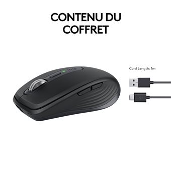 Logitech MX Anywhere 3S - Souris - optique - 6 boutons - sans fil - Bluetooth - récepteur USB Logitech Logi Bolt - graphite