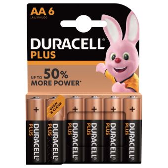 Pack de 6 piles Duracell AA Plus LR6