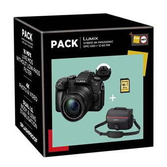 Pack Fnac Hybride Panasonic Lumix Camera DMC-G80 + Lens 12-60mm + Tas + 16GB SD-Kaart