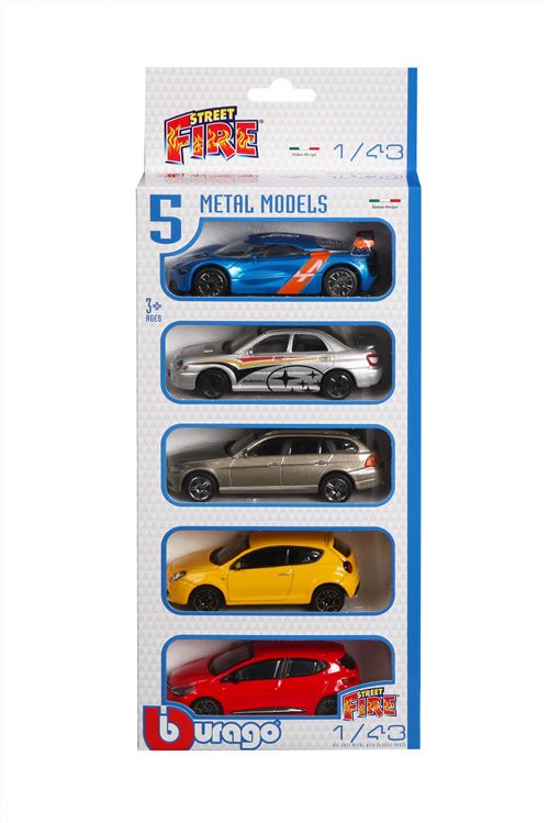 Pack De 5 Véhicules Bburago Street Fire 1:43 Modèle Aléatoire