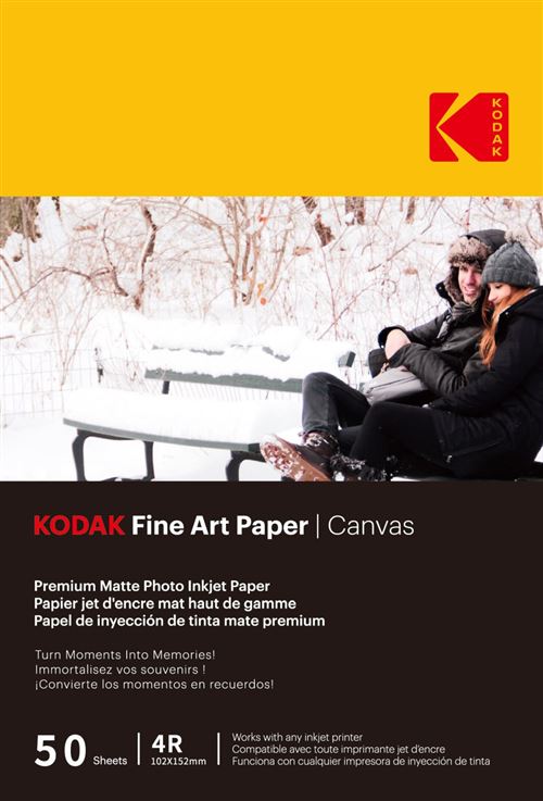 Pack 50 feuilles de papier photo mat Kodak pour imprimante à jet d’encre