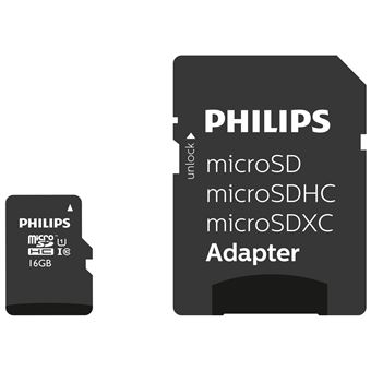 Carte mémoire Philips MicroSDHC 16 Go avec adaptateur SD Noir - 1