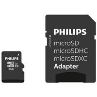 Carte mémoire Philips MicroSDHC 16 Go avec adaptateur SD Noir