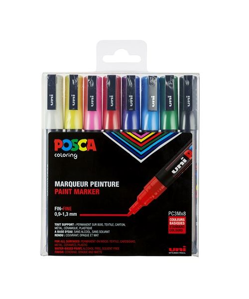 Set van 8 Posca Uni kegelpunt markers Willekeurig patroon
