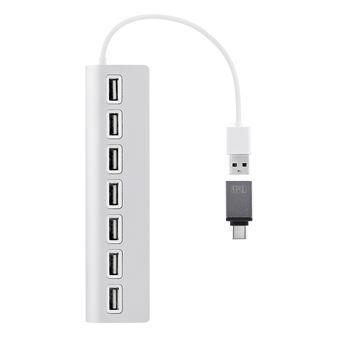 Hub USB T'nB USB-A Aluminium vers 7 X USB-A Blanc et Gris