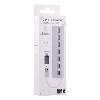 Hub USB T'nB USB-A Aluminium vers 7 X USB-A Blanc et Gris