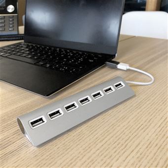 Hub USB T'nB USB-A Aluminium vers 7 X USB-A Blanc et Gris