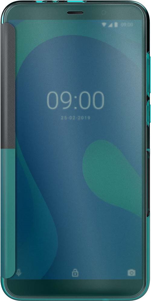 Wiko Easy folio - Flip cover voor mobiele telefoon - polyurethaan, polycarbonaat, thermoplastic polyurethaan (TPU) - peaceful bleen with translucent front cover - voor Wiko Y80