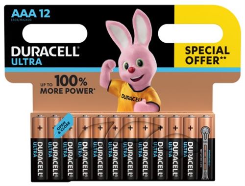 Pack 12 piles alcalines Duracell LR03 Noir