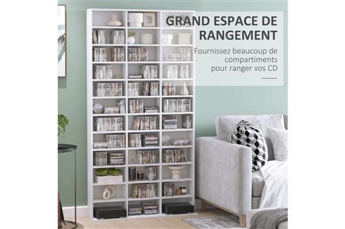 Meuble de Rangement CD/DVD Meuble Étagère Blanc 102x23x89,5 cm