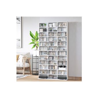Homcom - Étagère rangement CD/DVD meuble de rangement pour 1116 CDs 33  compartiments réglables en hauteur 102 x 24 x 195 cm blanc