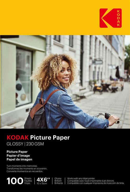 Pack 100 feuilles de papier photo brillante Kodak pour imprimante à jet d’encre