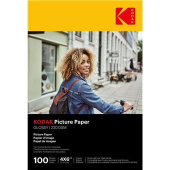 Pack 100 feuilles de papier photo brillante Kodak pour imprimante à jet d’encre