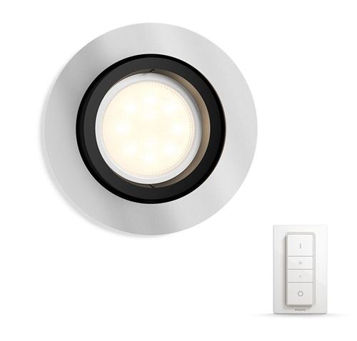 Spot rond à encastrer Philips Milliskin Hue Chrome GU10 + Variateur