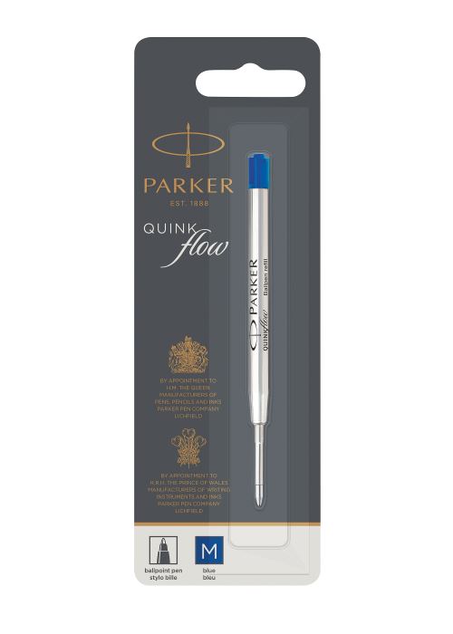 PARKER recharge bille Quinkflow, pointe moyenne, bleue, blister X 1
