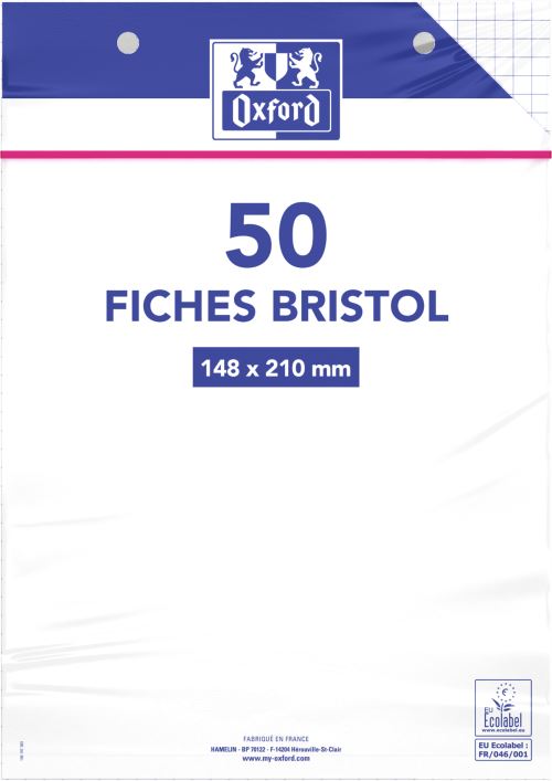 Fiche bristol - 32 feuilles - A5 - Oxford REVISION 2.0 - petits carreaux -  blanc - Fiche Bristol - Copies - Feuilles