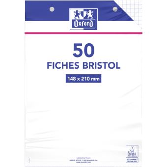 BRISTOL OXFORD PERFORE A5 50 FICHES 210G Q5/5 SOUS FILM BLANC