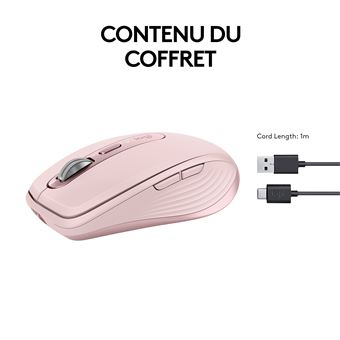 Logitech MX Anywhere 3S - Souris - optique - 6 boutons - sans fil - Bluetooth - récepteur USB Logitech Logi Bolt - rose