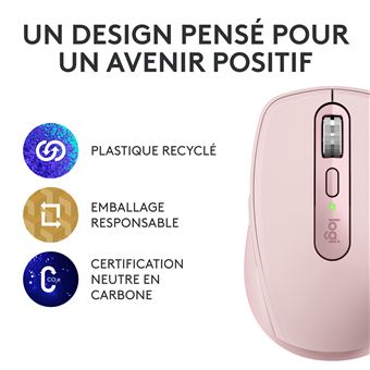 Logitech MX Anywhere 3S - Souris - optique - 6 boutons - sans fil - Bluetooth - récepteur USB Logitech Logi Bolt - rose