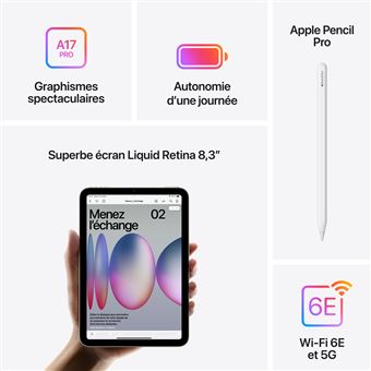 Apple iPad Mini 8,3'' 256 Go Mauve 5G 7ème génération 2024
