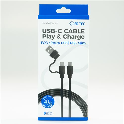 Câble USB-C Just For Games Play & Charge 3 m pour PS5 et PS5 Slim Noir