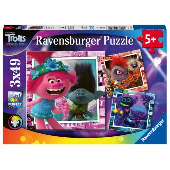 Puzzles 3 x 49 pièces Ravensburger Tournée mondiale Trolls 2