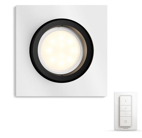 Spot carré à encastrer Philips Milliskin Hue Chrome GU10 + Variateur