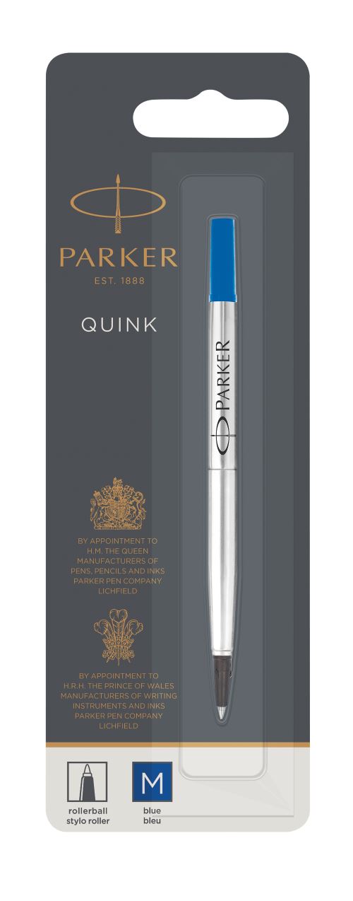PARKER recharge Stylo Roller, pointe moyenne, bleue, blister X 1