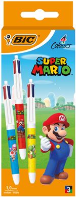 Pack de 4 stylos à bille BIC Super Mario Retractable Pointe Moyenne 1,0 mm