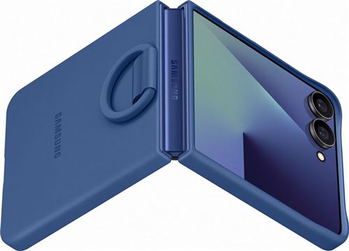 Coque en silicone avec anneau selfie Bleu nuit pour Samsung Galaxy Z Flip 7