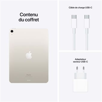 Apple iPad Air 10,9" Puce Apple M1 64 Go Wifi 5ème génération 2022 Lumière stellaire