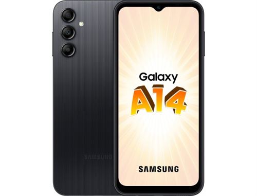 Samsung Galaxy A14 - 4G smartphone - double SIM - RAM 4 Go / Mémoire interne 64 Go - microSD slot - Écran LCD - 6.6 - 2408 x 1080 pixels - 3 x caméras arrière 50 MP, 5 MP, 2 MP - front camera 13 MP - noir