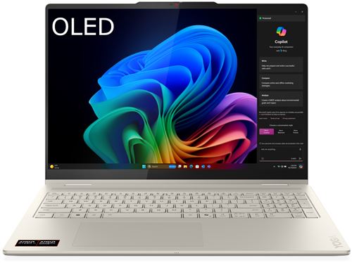 PC 2 en 1 Lenovo Yoga 7 16AKP10 16 Ecran tactile OLED 120 Hz Copilot+ AMD Ryzen™ AI 7 24 Go RAM 1 To SSD Gris clair