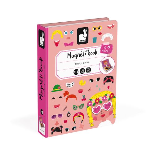 Jeu Janod Magnéti'Book Crazy Faces fille 55 magnets Rose