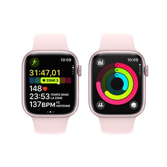 Apple Watch Series 9 GPS 45 mm Boîtier en aluminium Rose avec bracelet sport Rose clair M/L