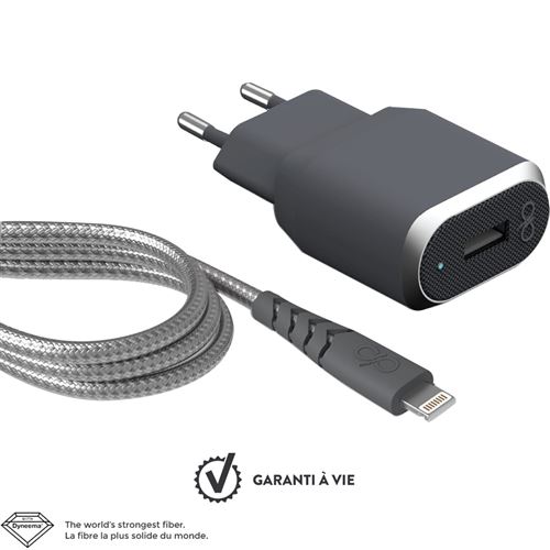 Pack Chargeur secteur Fast & Smart + câble Lightning renforcé Force Power 1.2m Gris