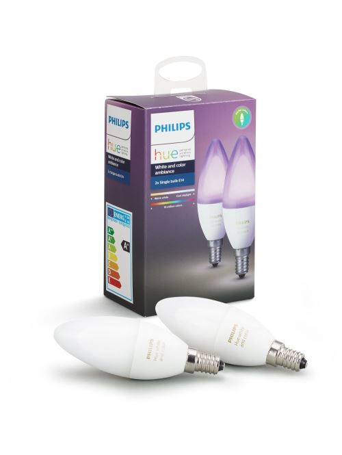 Philips Hue Pack De 2 Ampoules Connectées, Multicolore (White & Color) Flamme E14 - Fonctionne avec Alexa