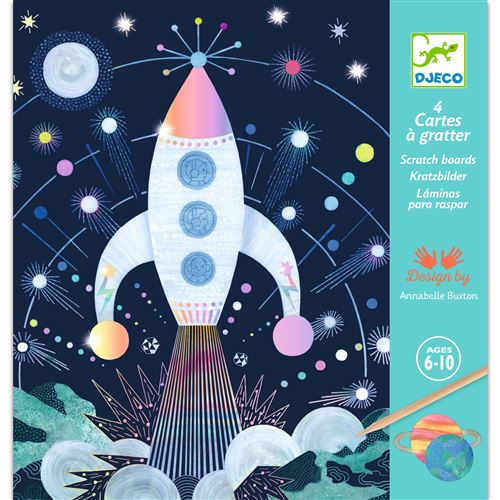 DJECO  - Mission Cosmique - 4 Cartes A Gratter - Multicolore
