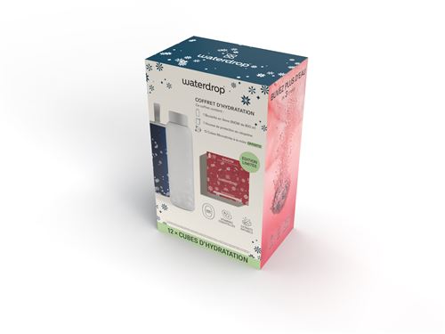 Coffret Waterdrop Bouteille en verre avec housse de protection Snow et 12 cubes Microdrinks