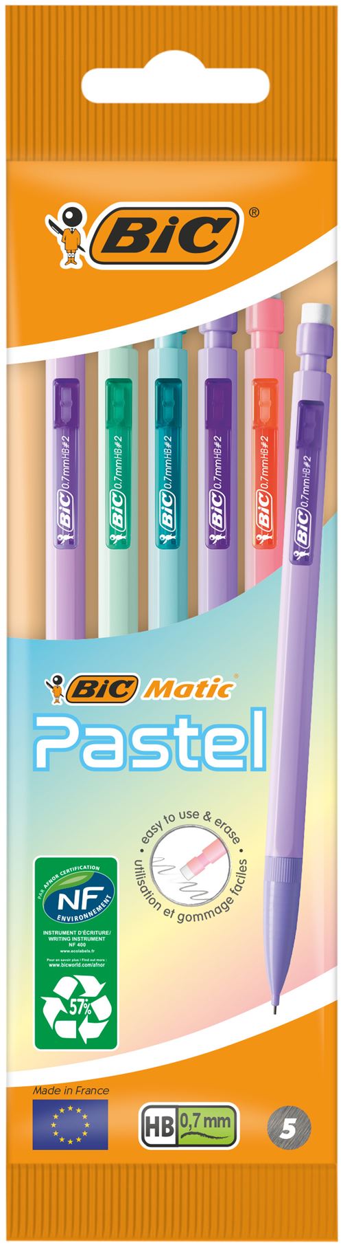 Pochette de 5 porte mines Bic Matic Pastel 0 7 mm