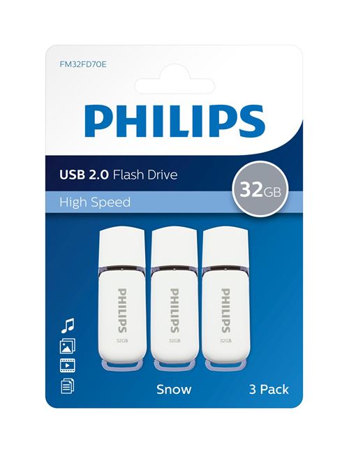 Lot de 3 clés USB Philips FM32FD70E/00 Edition Snow 2.0 32 Go Blanc et gris