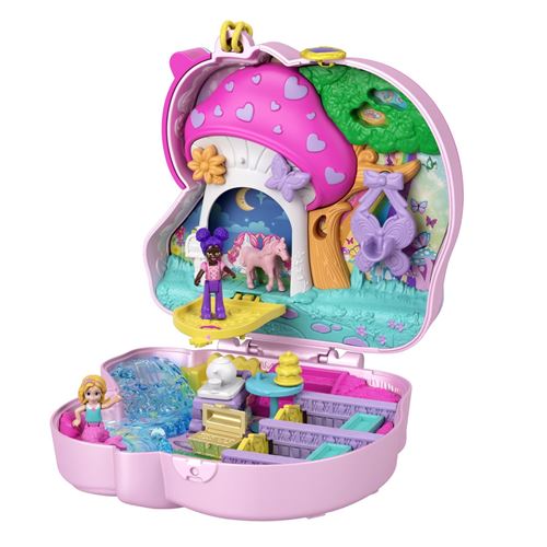 Polly Pocket Coffret Forêt des Licornes, avec corne pailletée et décor