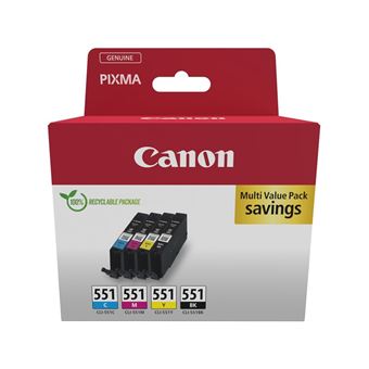 Pack de 4 cartouches d'encre Canon CLI-551 Noir Cyan Magenta Jaune - 1