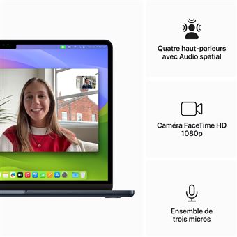 Apple MacBook Air 13,6'''' 512Go SSD 16Go RAM Puce M3 CPU 8 cours GPU 10 cours Minuit Nouveau