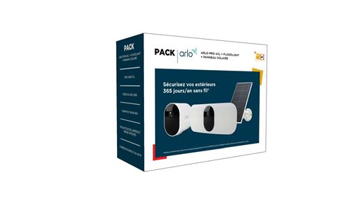 Pack de caméra de surveillance Arlo Pro 4 XL intérieure-extérieure Blanc + Arlo Pro 3 Floodlight extérieure Blanc + Panneau Solaire Arlo Blanc