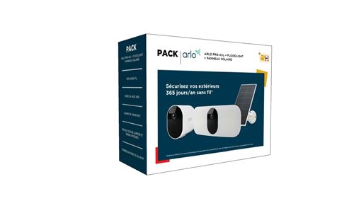Arlo Pro 4 Camera Surveillance WiFi Exterieure Sans Fil Panneau Solaire, 2K HDR, 160&deg; Vision Nocturne Couleur, Sir&egrave;ne, D&eacute;tection Mouvement, Essai Arlo Secure Inclus, Kit 3 Cam&eacute;ras, Noir