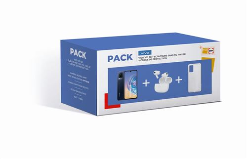 Pack Smartphone Vivo V21 6,44" 5G 128Go Bleu Nuit 5G + Écouteurs Vivo Tws 2E Blanc